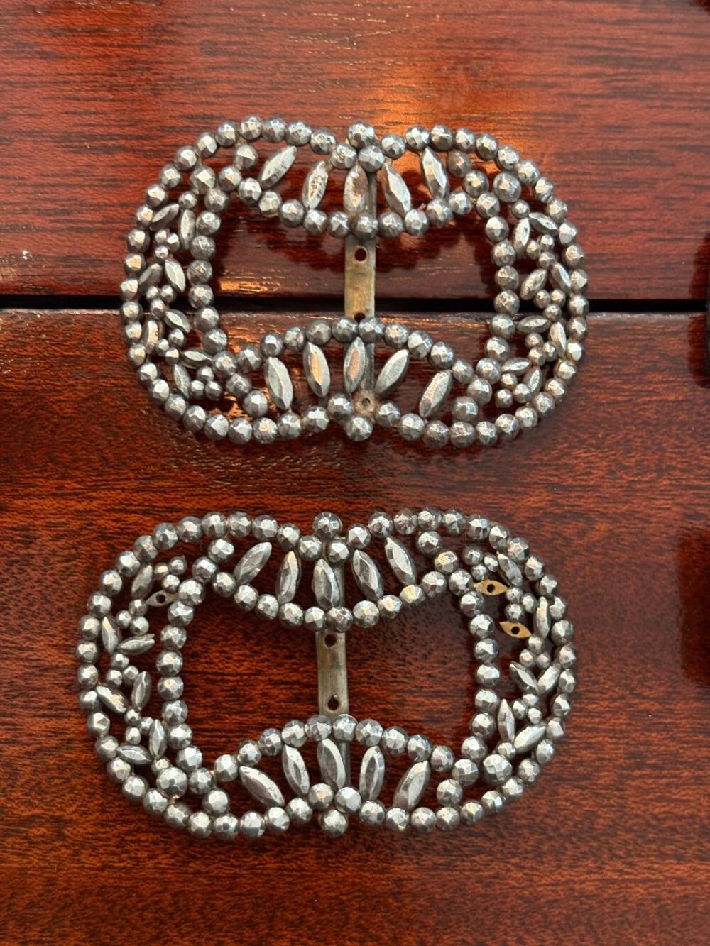 Pair of antique 19th-century cut steel bead shoe buckles